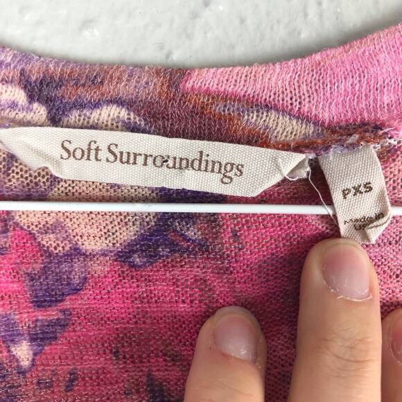 Soft Surroundings Pink White Floral Crew Neck Long Sleeve Romanza Tunic Sweater - Picture 2 of 4